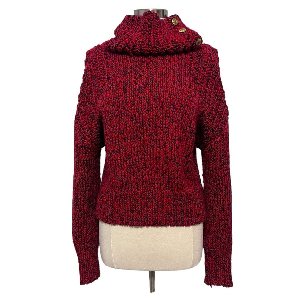Rag & Bone Turtleneck Sweater XS Wool Blend Red Button Detail